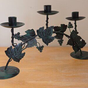 Vintage Metal Candelabra – 3 Candle Holder with Grapevine Design